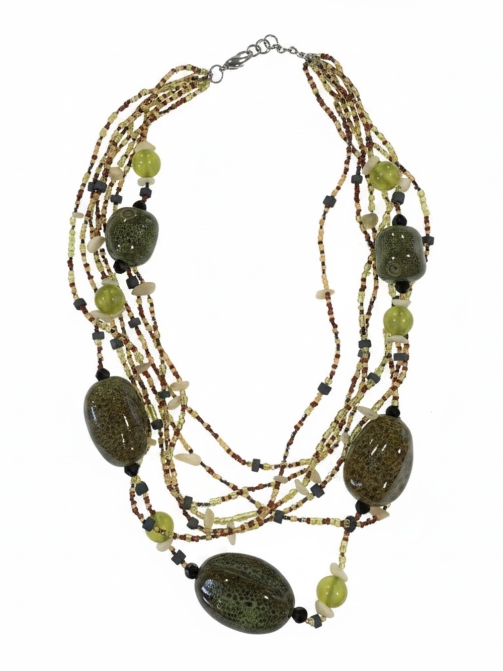 Multi-Strand Green Beaded Statement Necklace - Unbranded